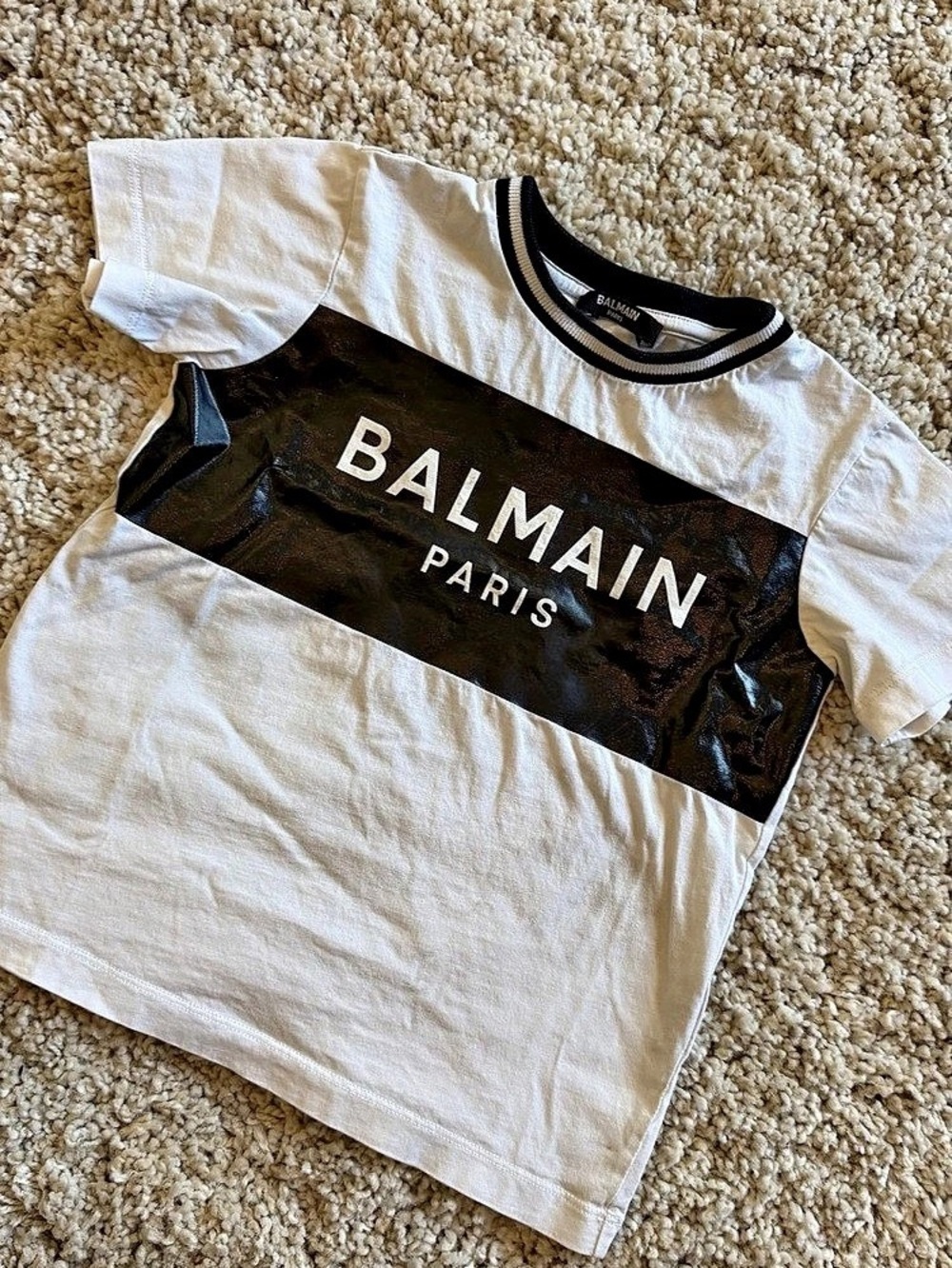 Balmain Color Block Logo Tee in White & Black